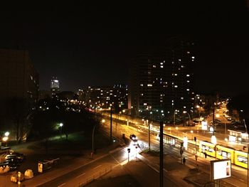 Illuminated cityscape at night