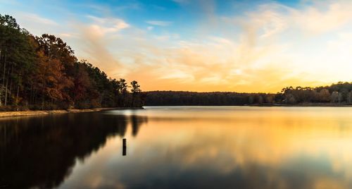 Scenic view of lake against sky during sunset