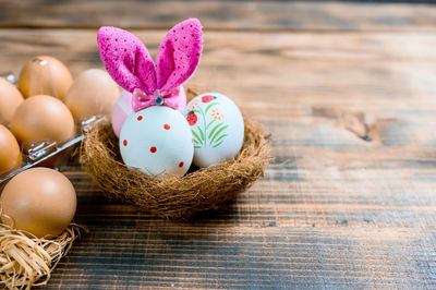 Close-up of eggs in basket