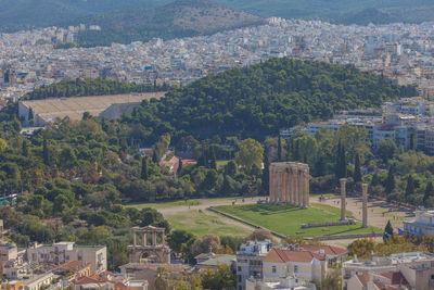 High angle view of buildings in city