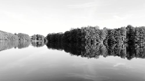 Reflection of trees in lake against sky