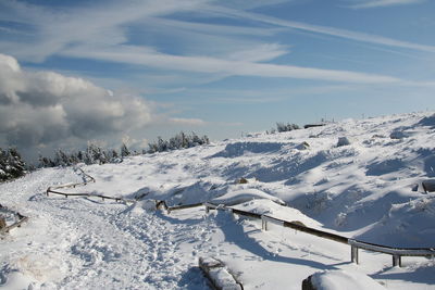 Snow covered mountain against sky