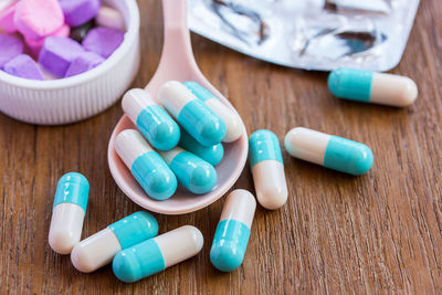 High angle view of multi colored pencils on table