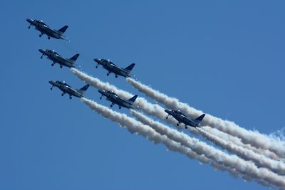 Low angle view of airplane flying in sky