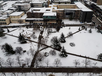 High angle view of city during winter