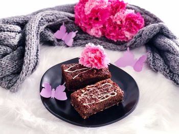 Close-up of pink cake on table