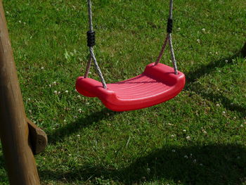 Close-up of swing in playground