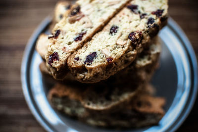 High angle view of cake in plate