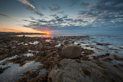 Scenic view of sea against sky during sunset