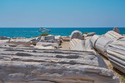 Panoramic view of sea against clear sky