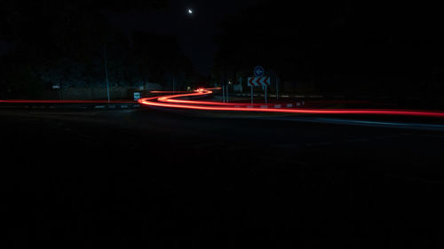 Light trails on road at night