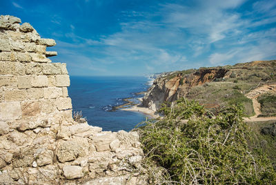 The ruins of the ancient fortress of apollonia arsuf on the shores of the mediterranean sea, israel.