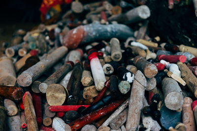 Close-up high angle view of firewood