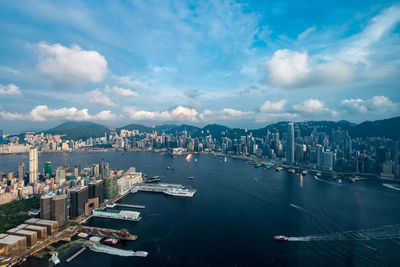 High angle view of city at waterfront