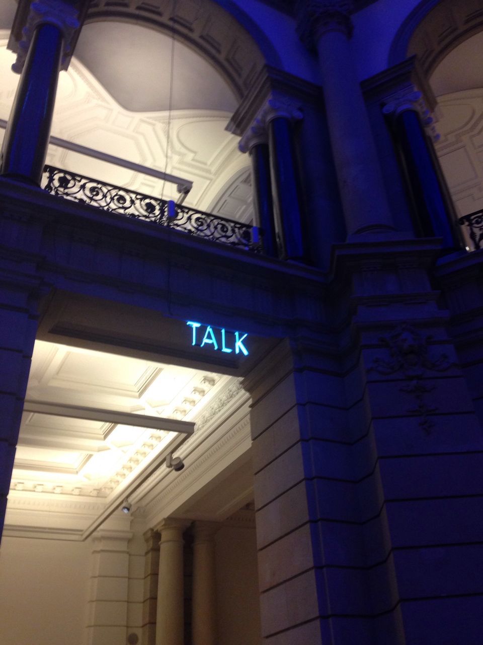 low angle view, no people, indoors, communication, text, illuminated, built structure, architecture, day