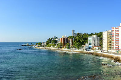 Top view of the seafront in the barra district of salvador in a sunny late afternoon