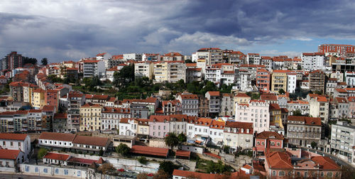 High angle shot of townscape against sky