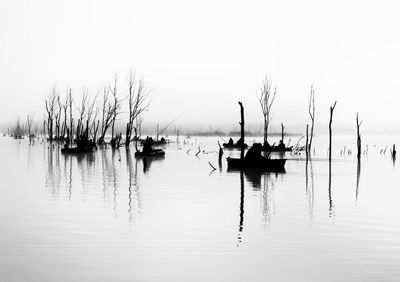 Sailboats in lake against sky