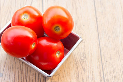High angle view of tomatoes on table