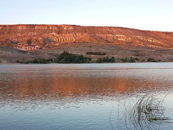 Scenic view of lake against clear sky