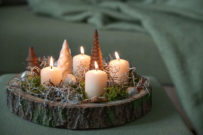 Close-up of christmas decorations on table