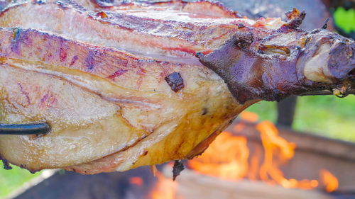 Close-up of crab on barbecue grill