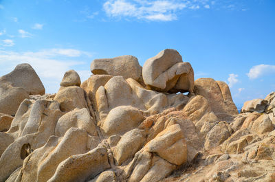 Low angle view of rock formations against sky