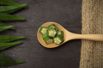 High angle view of vegetables in bowl on table
