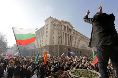 Group of people in front of building