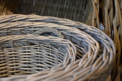 Close-up of whicker baskets