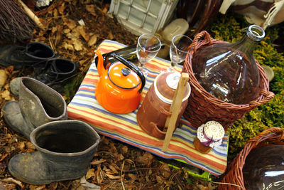 High angle view of drink on table