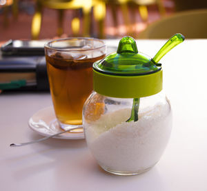 Close-up of drink in glass on table