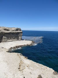 Scenic view of sea against clear blue sky