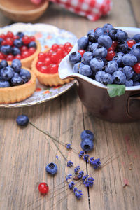 High angle view of fruits in bowl on table