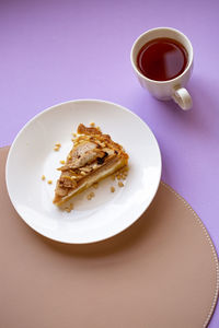 High angle view of breakfast served on table
