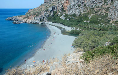 High angle view of rocky beach