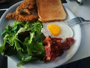 Close-up of breakfast served in plate