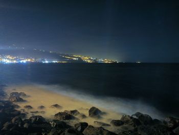 Scenic view of sea against sky at night