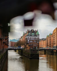 Water castle over river in hamburg city 