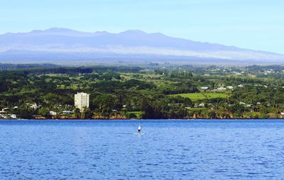 Scenic view of lake against clear sky