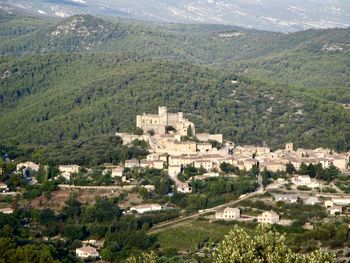 Scenic view of the village le barroux on the hill