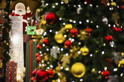 Close-up of cropped decorated christmas tree