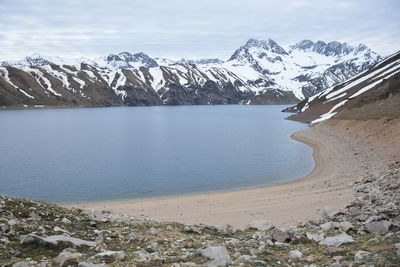 Scenic view of snowcapped mountains against sky