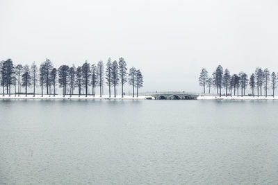 Scenic view of lake against clear sky