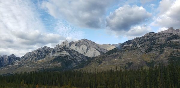 Panoramic view of landscape and mountains against sky