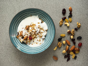 Close-up of breakfast in bowl on table