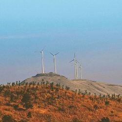 Wind turbines in field