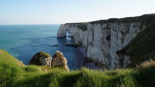 Scenic view of sea against clear sky