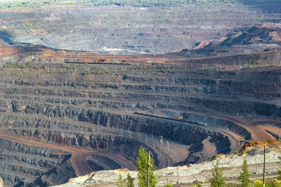 Panorama of large operating mine. extraction of natural resources. mineral deposit.
