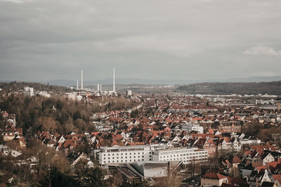 High angle view of townscape against sky